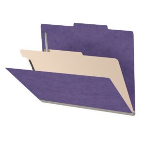 25 Pt. Pressboard Classification Folders, 2/5 Cut ROC Top Tab, Letter Size, 1 Divider, Purple (Box of 10) - Image 1