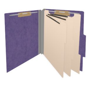 25 Pt. Pressboard Classification Folders, 2/5 Cut ROC Top Tab, Letter Size, 3 Dividers, Purple (Box of 10) - Image 4