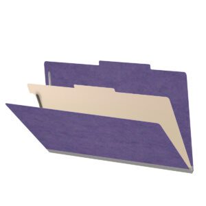 25 Pt. Pressboard Classification Folders, 2/5 Cut ROC Top Tab, Legal Size, 1 Divider, Purple (Box of 10) - Image 1