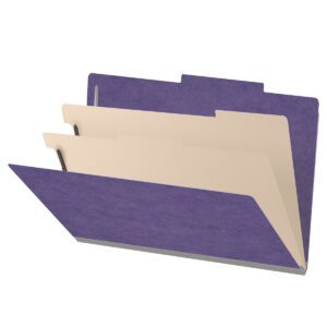 25 Pt. Pressboard Classification Folders, 2/5 Cut ROC Top Tab, Legal Size, 2 Dividers, Purple (Box of 10) - Image 1