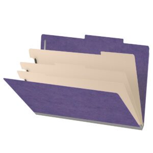 25 Pt. Pressboard Classification Folders, 2/5 Cut ROC Top Tab, Legal Size, 3 Dividers, Purple (Box of 10) - Image 1