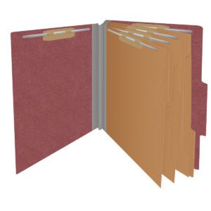25 Pt. Pressboard Classification Folders, 2/5 Cut ROC Top Tab, Letter Size, 3 Pocket Dividers, Dark Red (Box of 10) - Image 3