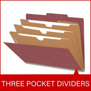 25 Pt. Pressboard Classification Folders, 2/5 Cut ROC Top Tab, Letter Size, 3 Pocket Dividers, Dark Red (Box of 10) - Image 8