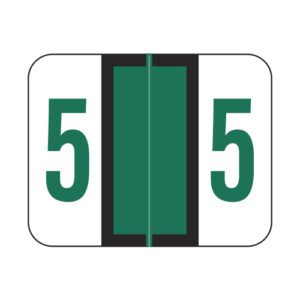 Tab Compatible Numeric Labels, Number "5", Dark Green, Vinyl Stock, 1" X 1-1/4" Individual Numbers - Roll of 500 - Image 1
