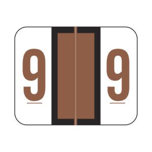 Tab Compatible Numeric Labels, Number "9", Brown, Vinyl Stock, 1" X 1-1/4" Individual Numbers - Roll of 500 - Image 1