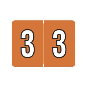 Datafile / Tab L8700 Compatible Numeric Labels, Number "3", Orange, Laminated Stock,  15/16" x 1-1/4" Individual Numbers - Roll of 500 - Image 1