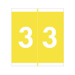 Barkley AVNM Compatible Numerical Labels, Number "3" , Yellow, Laminated Stock, 1-11/16" X 1-1/2" Individual Numbers - Roll of 500