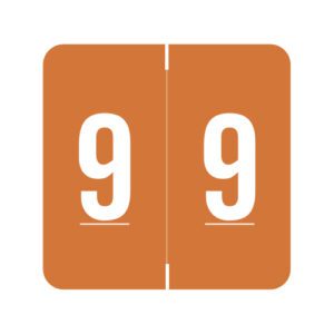Barkley FNDBM-S Compatible Numerical Labels, Number "9" , Orange, Laminated Stock, 1-1/2" X 1-1/2" Individual Numbers - Roll of 500
