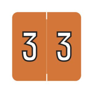 Barkley FNBRM Compatible Numerical Labels, Number "3" , Orange, Laminated Stock, 1-1/2" X 1-1/2" Individual Numbers - Roll of 500