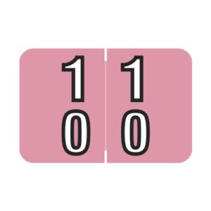 Barkley BXDM Compatible Double Digit Labels, Number "10" , Pink, Laminated Stock, 1" X 1-1/2" Individual Numbers - Roll of 500