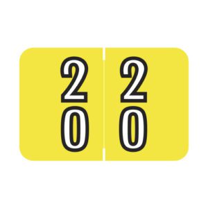 Barkley BXDM Compatible Double Digit Labels, Number "20" , Yellow, Laminated Stock, 1" X 1-1/2" Individual Numbers - Roll of 500