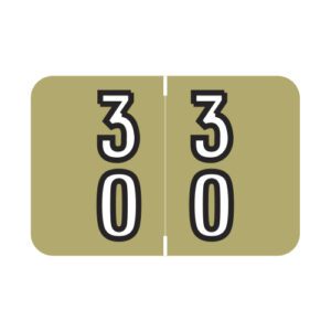 Barkley BXDM Compatible Double Digit Labels, Number "30" , Gold, Laminated Stock, 1" X 1-1/2" Individual Numbers - Roll of 500