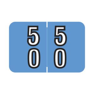 Barkley BXDM Compatible Double Digit Labels, Number "50" , Blue, Laminated Stock, 1" X 1-1/2" Individual Numbers - Roll of 500