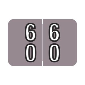 Barkley BXDM Compatible Double Digit Labels, Number "60" , Gray, Laminated Stock, 1" X 1-1/2" Individual Numbers - Roll of 500
