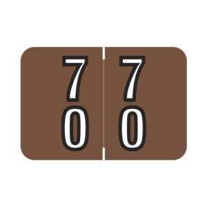 Barkley BXDM Compatible Double Digit Labels, Number "70" , Brown, Laminated Stock, 1" X 1-1/2" Individual Numbers - Roll of 500