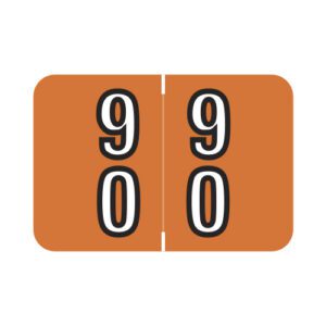 Barkley BXDM Compatible Double Digit Labels, Number "90" , Orange, Laminated Stock, 1" X 1-1/2" Individual Numbers - Roll of 500