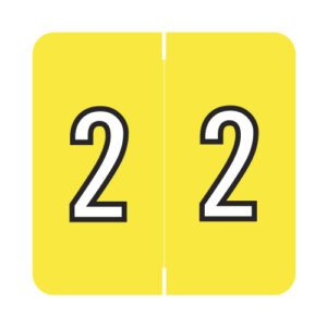 Barkley FNDBM Compatible Numerical Labels, Number "2" , Yellow, Laminated Stock, 1" X 1-1/2" Individual Numbers - Roll of 500