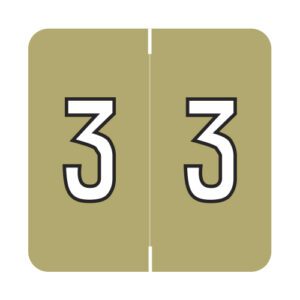 Barkley FNDBM Compatible Numerical Labels, Number "3" , Gold, Laminated Stock, 1" X 1-1/2" Individual Numbers - Roll of 500