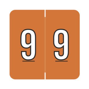 Barkley FNDBM Compatible Numerical Labels, Number "9" , Orange, Laminated Stock, 1" X 1-1/2" Individual Numbers - Roll of 500