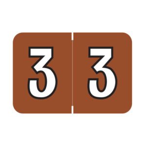 Colwell Jewel Tone Compatible Numerical Labels, Number "3" , Brown, Laminated Stock, 1" X 1-1/2" Individual Numbers - Roll of 500