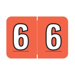 Colwell Jewel Tone Compatible Numerical Labels, Number "6" , Dark orange, Laminated Stock, 1" X 1-1/2" Individual Numbers - Roll of 500