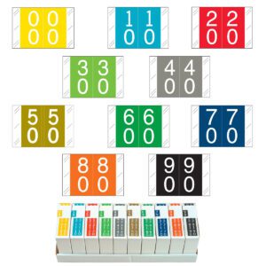 Col'R'Tab Compatible Double Digit Labels, 00-99 Double Digit Set, Laminated Stock, 1" X 1-1/2" Individual Numbers - 10 Rolls of 500