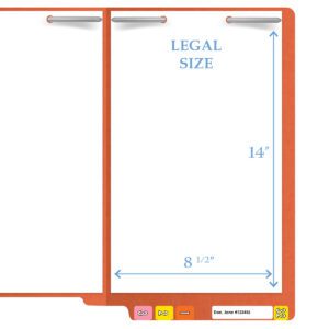 14 pt Color Folders, Full Cut 2-Ply End Tab, Legal Size, 2 Fasteners in Pos #1 & #3, Orange (Box of 50) - Image 9