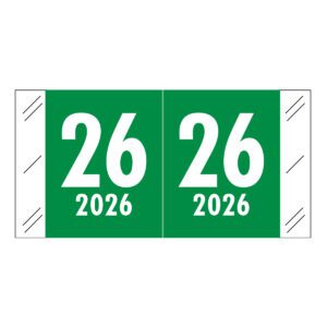 2026 Year Labels, Dark Green, Col'R'Tab Compatible , 3/4" X 1-1/2" - Bulk (5 Rolls of 1000)