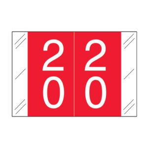 Barkley FDSTM Compatible Double Digit Labels, Number "20" , Red, Laminated Stock, 1" X 1-1/2" Individual Numbers - Roll of 500