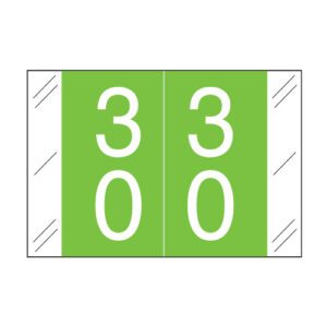 Barkley FDSTM Compatible Double Digit Labels, Number "30" , Light Green, Laminated Stock, 1" X 1-1/2" Individual Numbers - Roll of 500