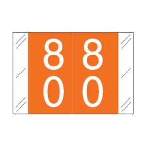 Barkley FDSTM Compatible Double Digit Labels, Number "80" , Orange, Laminated Stock, 1" X 1-1/2" Individual Numbers - Roll of 500