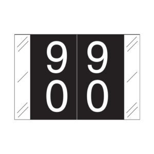 Barkley FDSTM Compatible Double Digit Labels, Number "90" , Black, Laminated Stock, 1" X 1-1/2" Individual Numbers - Roll of 500