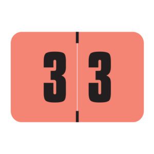 Digi Color Compatible Numerical Labels, Number "3" , Pink, Laminated Stock, 1" X 1-1/2" Individual Numbers - Roll of 250