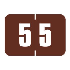 Digi Color Compatible Numerical Labels, Number "5" , Brown, Laminated Stock, 1" X 1-1/2" Individual Numbers - Roll of 250