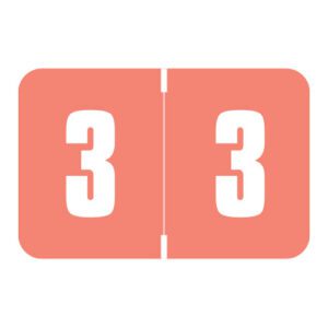 Digi Color Compatible Numerical Labels, Number "3" , Pink, Laminated Stock, 15/16" X 1-5/8" Individual Numbers - Roll of 250