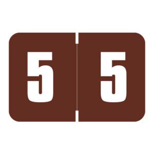 Digi Color Compatible Numerical Labels, Number "5" , Brown, Laminated Stock, 15/16" X 1-5/8" Individual Numbers - Roll of 250