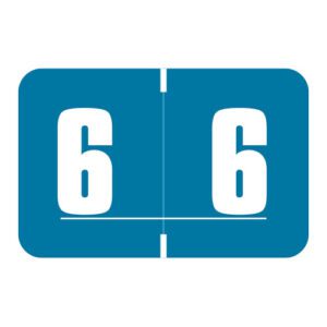 Digi Color Compatible Numerical Labels, Number "6" , Blue, Laminated Stock, 15/16" X 1-5/8" Individual Numbers - Roll of 250