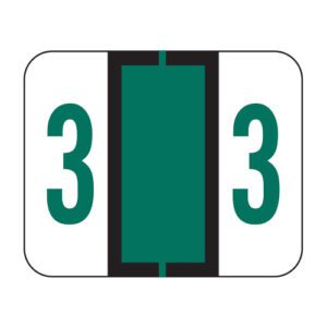 File Doctor Compatible Numeric Labels, Number "3", Green, Laminated Stock, 1" X 1-1/4" Individual Numbers - Roll of 500