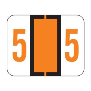 File Doctor Compatible Numeric Labels, Number "5", Orange, Laminated Stock, 1" X 1-1/4" Individual Numbers - Roll of 500