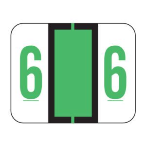 File Doctor Compatible Numeric Labels, Number "6", Fluorescent Green, Laminated Stock, 1" X 1-1/4" Individual Numbers - Roll of 500