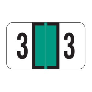 Jeter 0300 Compatible Numeric Labels, Number "3", Green, Laminated Stock, 15/16" X 1-5/8" Individual Numbers - Roll of 500 - Image 1