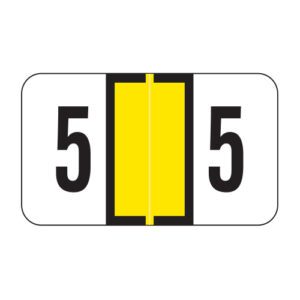 Jeter 0300 Compatible Numeric Labels, Number "5", Yellow, Laminated Stock, 15/16" X 1-5/8" Individual Numbers - Roll of 500 - Image 1