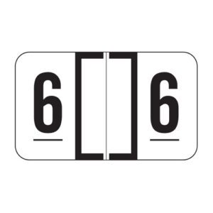 Jeter 0300 Compatible Numeric Labels, Number "6", White, Laminated Stock, 15/16" X 1-5/8" Individual Numbers - Roll of 500 - Image 1
