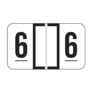 Jeter 2600 Compatible Numeric Labels, Number "6", White, Laminated Stock, 15/16" X 1-5/8" Individual Numbers - Roll of 500