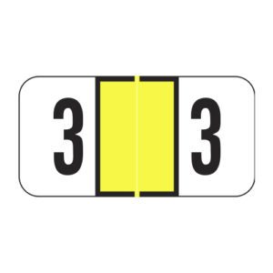 Jeter 3000 Compatible Numeric Labels, Number "3", Yellow, Laminated Stock, 3/4" X 1-1/2" Individual Numbers - Roll of 500