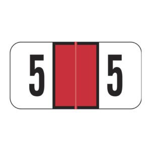 Jeter 3000 Compatible Numeric Labels, Number "5", Red, Laminated Stock, 3/4" X 1-1/2" Individual Numbers - Roll of 500