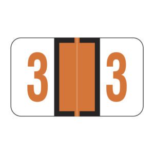 Jeter 6190 Compatible Numeric Labels, Number "3", Orange, Laminated Stock, 15/16" X 1-5/8" Individual Numbers - Roll of 500