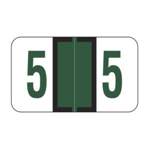 Jeter 6190 Compatible Numeric Labels, Number "5", Dark Green, Laminated Stock, 15/16" X 1-5/8" Individual Numbers - Roll of 500