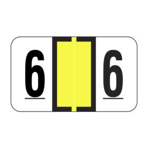 Jeter 6190 Compatible Numeric Labels, Number "6", Yellow, Laminated Stock, 15/16" X 1-5/8" Individual Numbers - Roll of 500