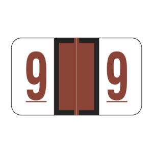 Jeter 6190 Compatible Numeric Labels, Number "9", Brown, Laminated Stock, 15/16" X 1-5/8" Individual Numbers - Roll of 500